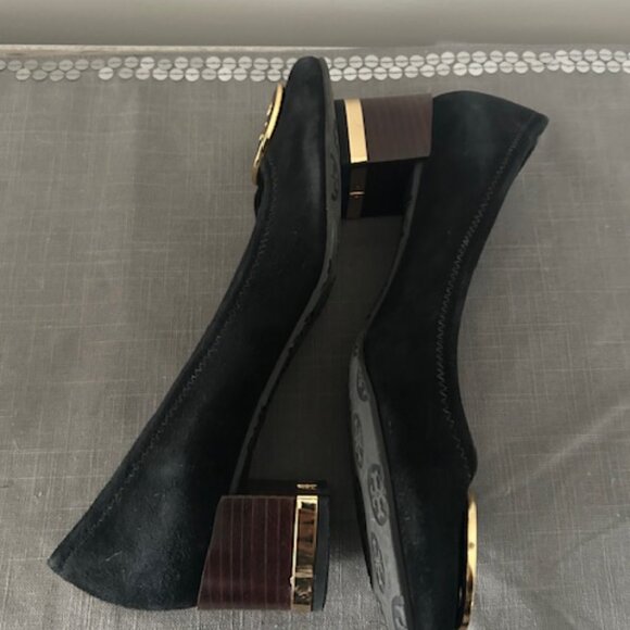 Black Tori Burch Suede Square Heel Pumps - Picture 2 of 4